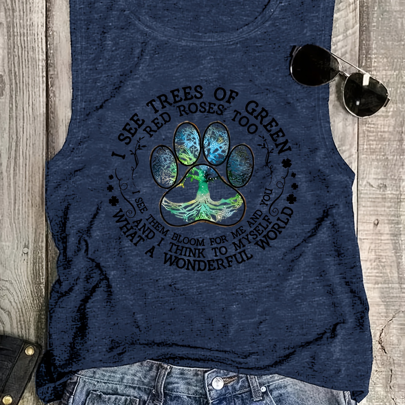 

Letter & Paw Print Tank Top, Sleeveless Casual Top For Summer & Spring, Women's Clothing