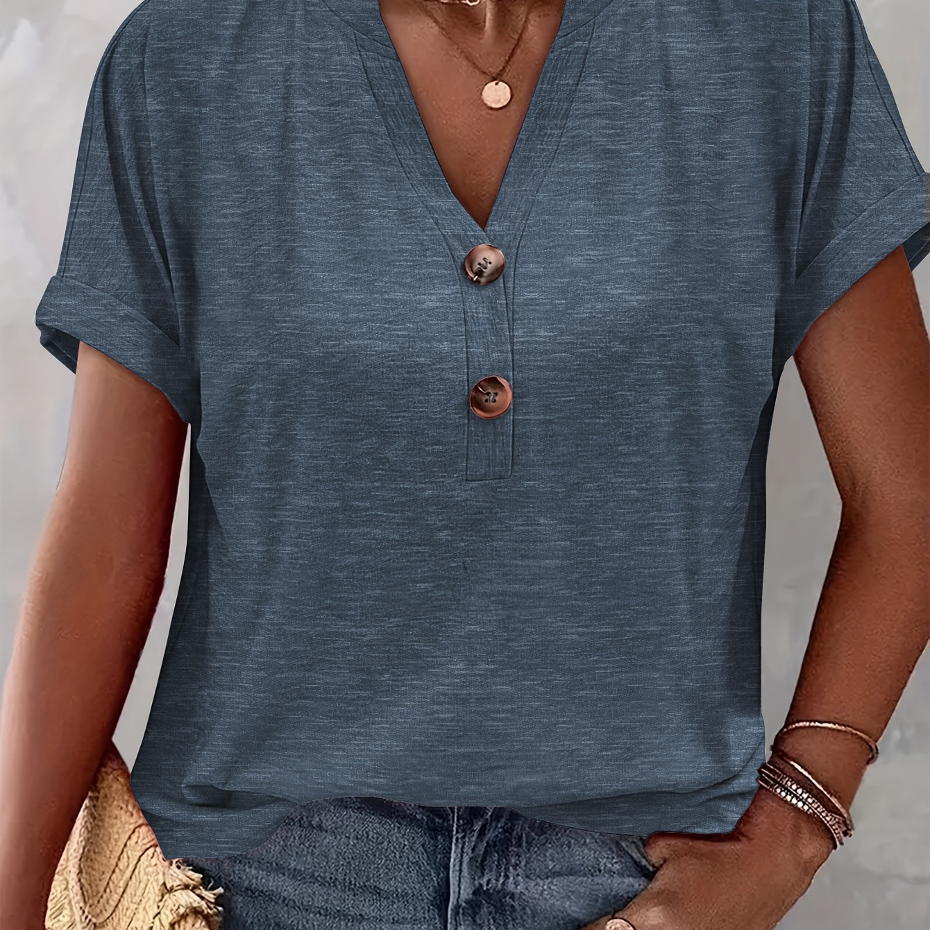 

Plus Size Button T-, V Top For & Summer, 's Plus Size Clothing