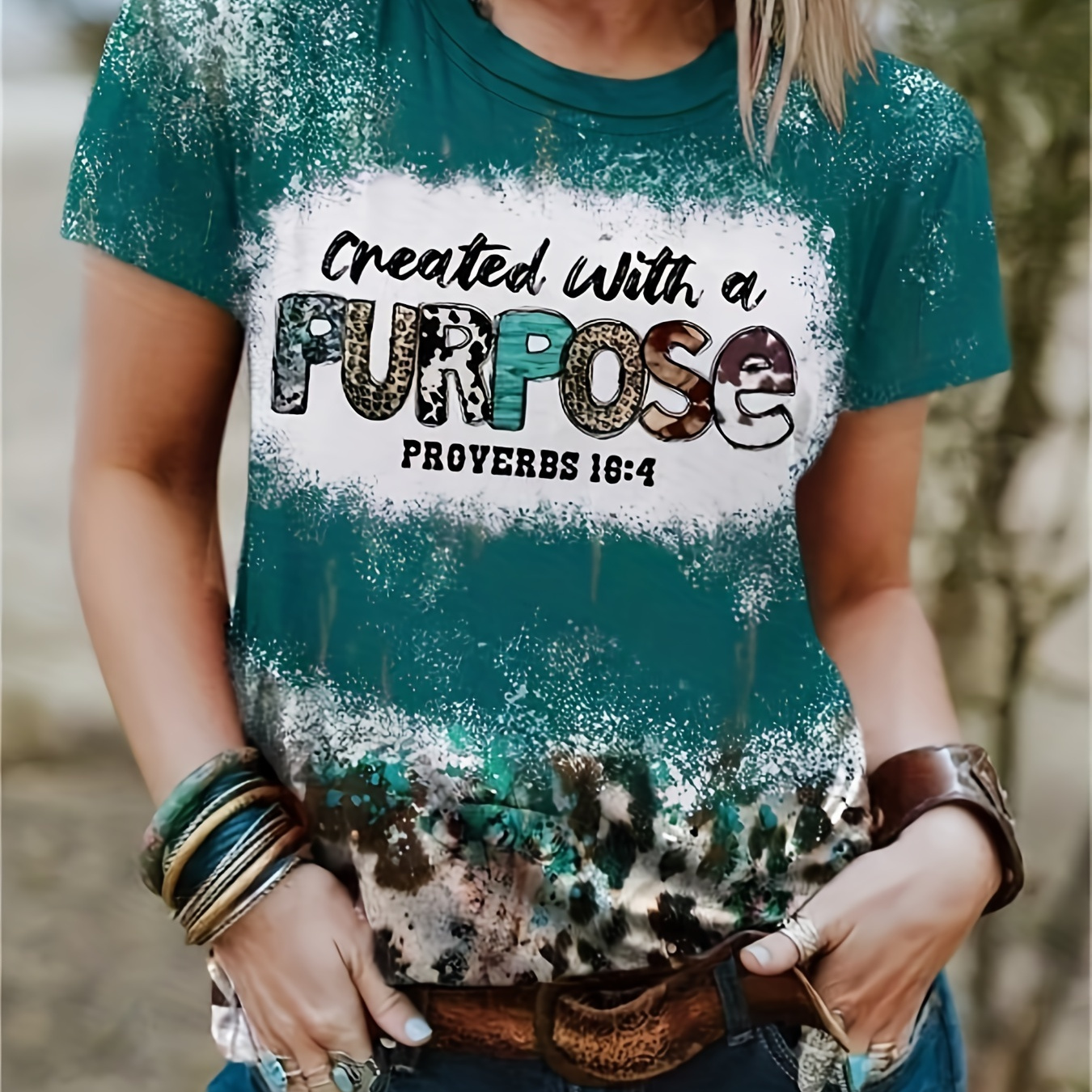 Viscose blend T-shirt with shaded marbled effect