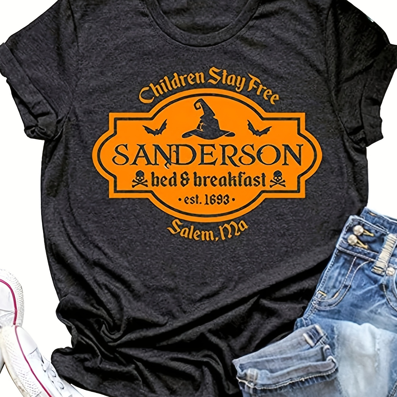 

Halloween Graphic Print Crew Neck T-shirt, Casual Short Sleeve Top For Spring & Summer, Women's Clothing