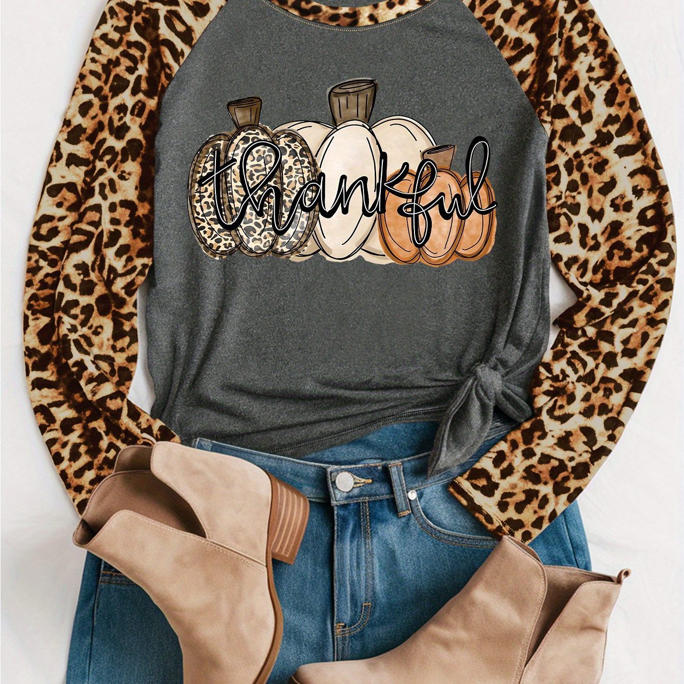 

Women's Long Sleeve T-shirt B50, Leopard Print, Color, Round Neck, Casual Knit Fabric, Polyester, Regular Fit, Fashion Top