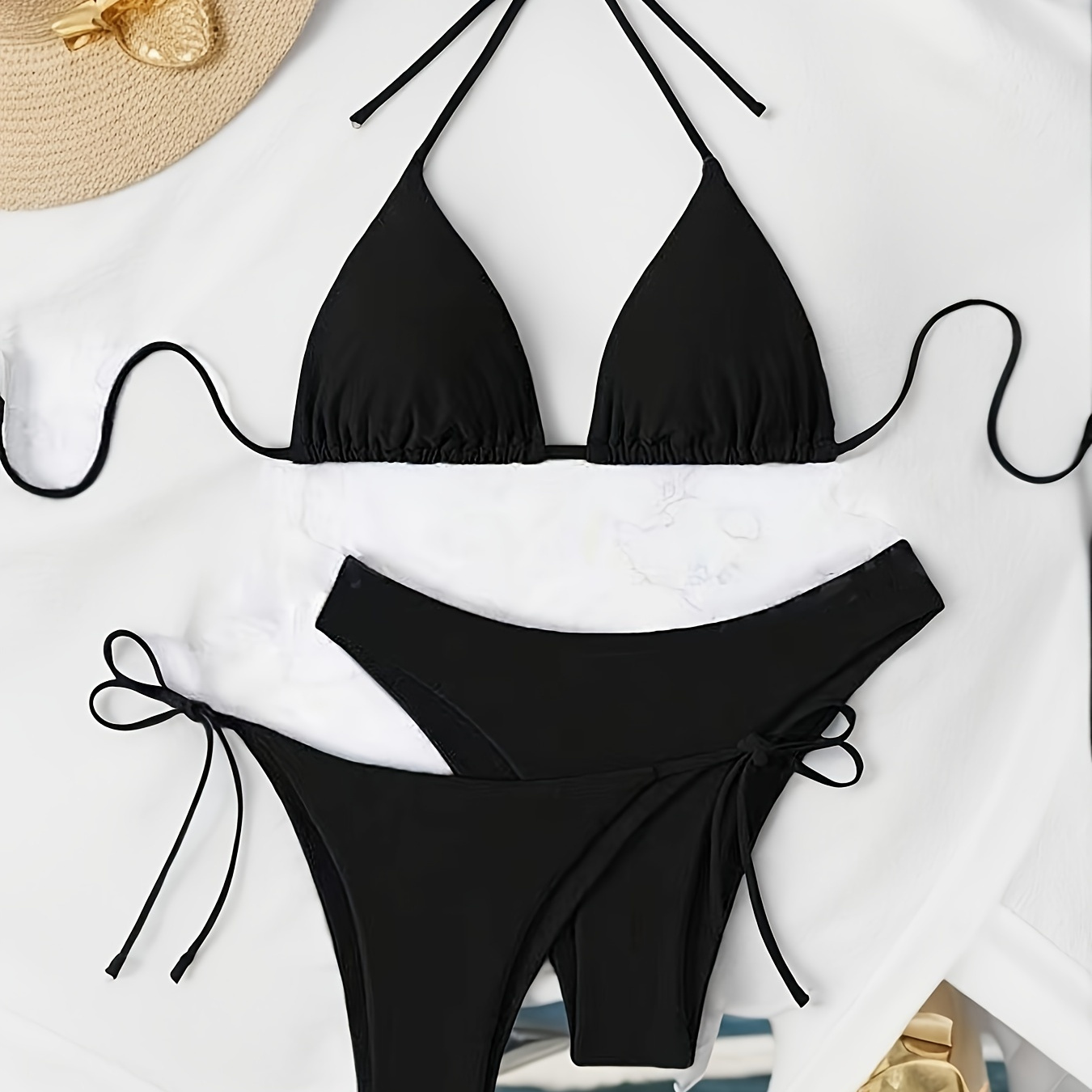 

European And American Stylish Women's Bikini -piece Set, Fashionable Women's Bikini With Double Bags, Trendy Women'-piece Swimwear.