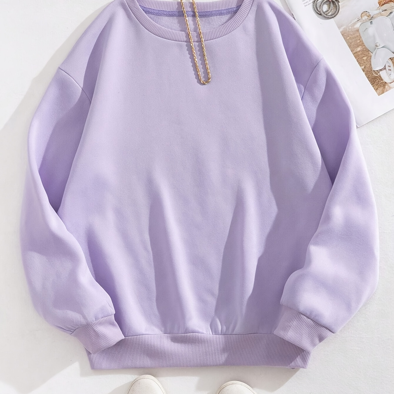 

Women's Lavender Purple Crew Neck Sweatshirt - Long Sleeve, & Casual Sporty Top, 100% Polyester, Machine Washable