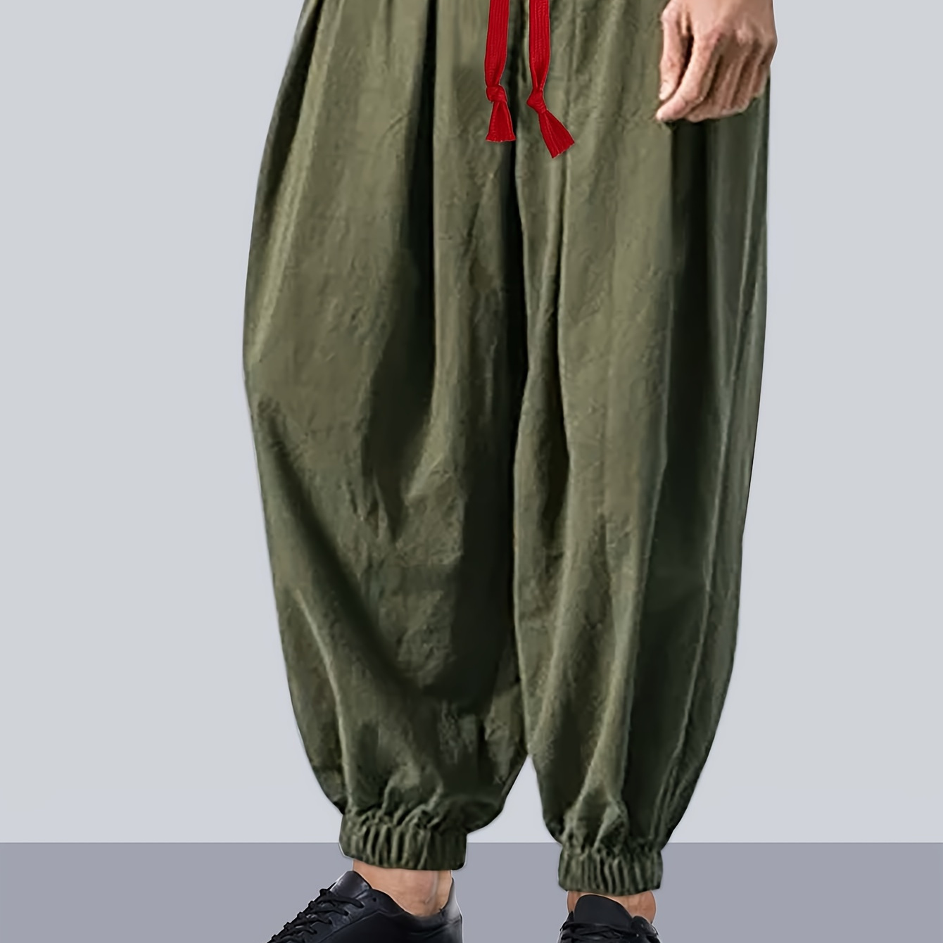 

Men's 100% Cotton Loose Solid Harem Pants With Pockets, Stylish Drawstring Trousers For Outdoor Activities Gift