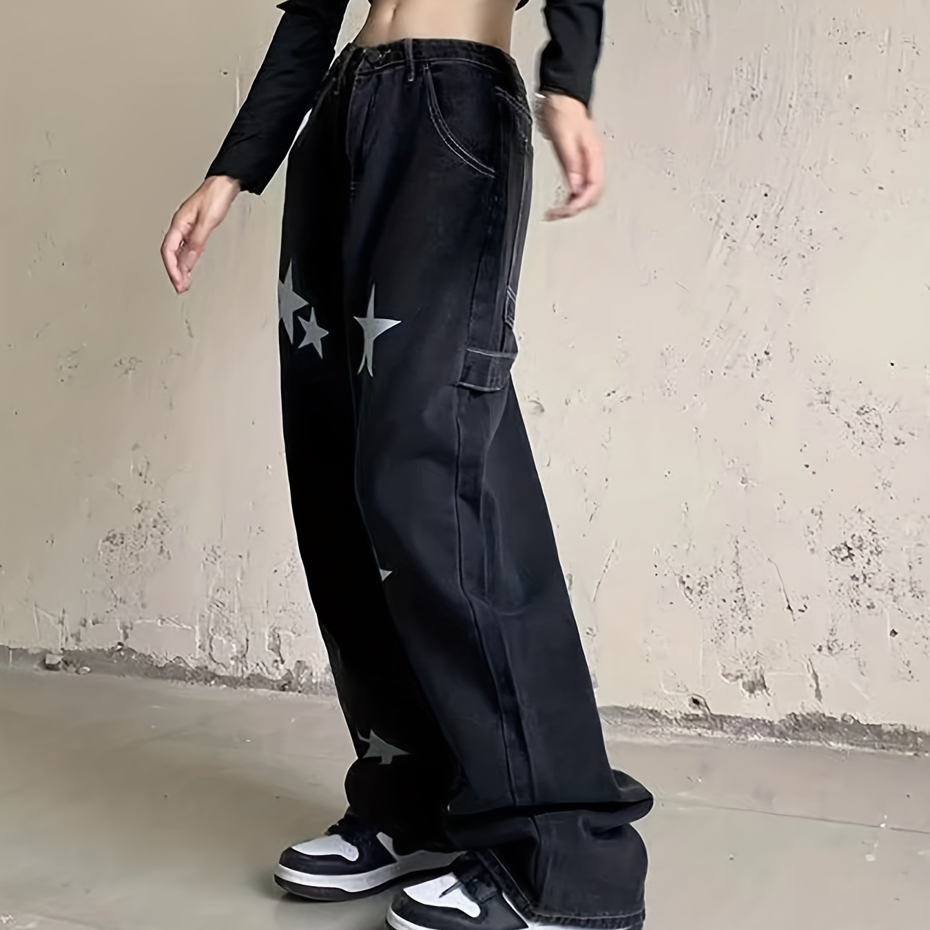 Multi-pocket Baggy Cargo Pants, Loose Fit Non-stretch With Belt ...