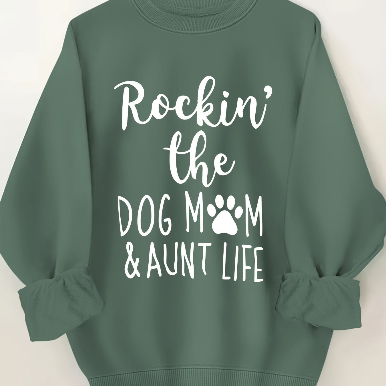 

Plus Size Dog Mom & Aunt Print Pullover Sweatshirt, Casual Long Sleeve Crew Neck Sweatshirt For Fall & Spring, Women's Plus Size Clothing