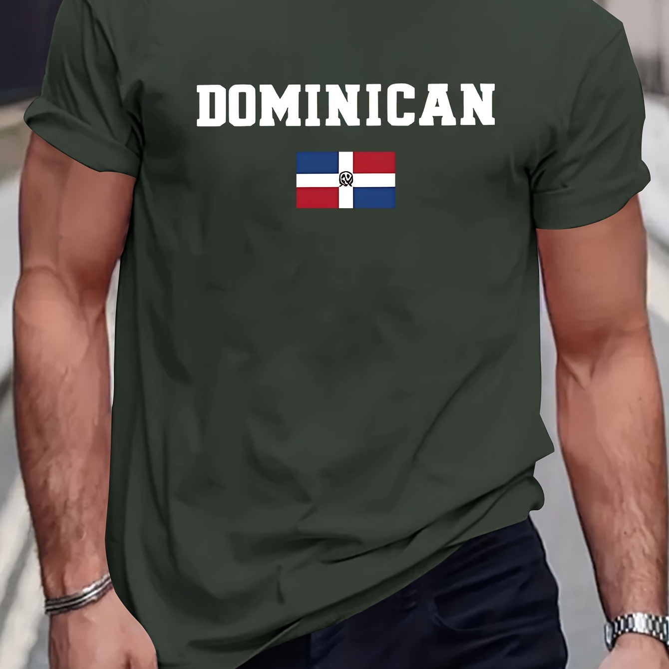 

Flag Of Dominican Print Men's Fashion Comfy Breathable T-shirt, New Casual Round Neck Short Sleeve Tee For Spring Summer Men's Clothing