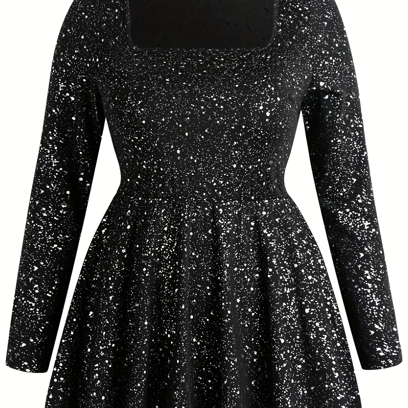 

Women's Elegant Fashion Knit Top, Long Sleeve, Golden Embroidered Square Neck, Polyester, Stretch Fabric, Solid Color, All , Plus Size T-shirt