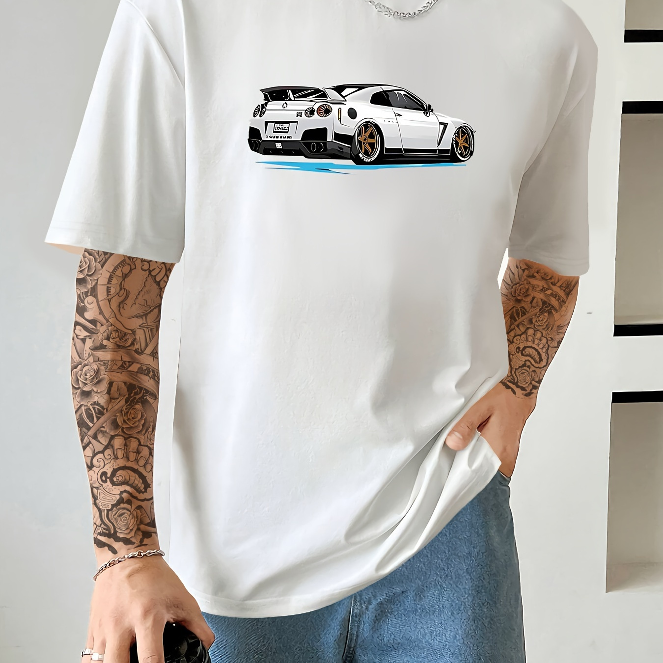 

Sports Car Print T Shirt, Tees For Men, Casual Short Sleeve T-shirt For Summer