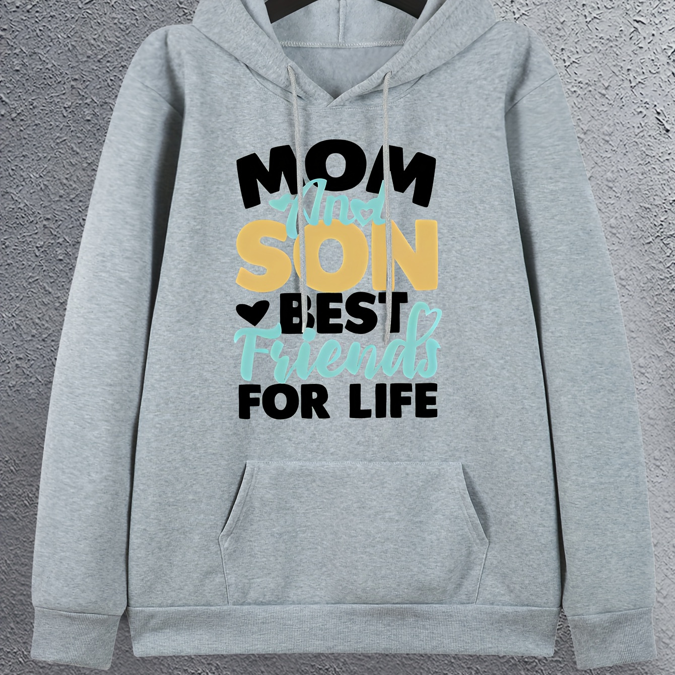 

Mom Son Print Hoodie, Cool Hoodies For Men, Men's Casual Pullover Hooded Sweatshirt With Kangaroo Pocket Streetwear For Winter Fall, As Gifts