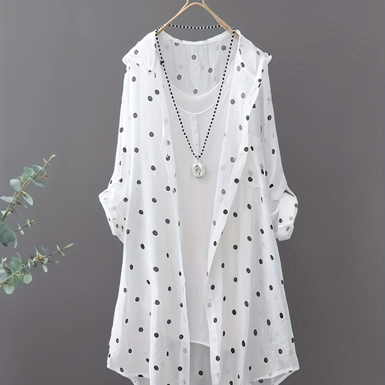 

Polka- Button Front Shirt, Casual Long Sleeve Semi-sheer Thin Blouse For , Women's Clothing