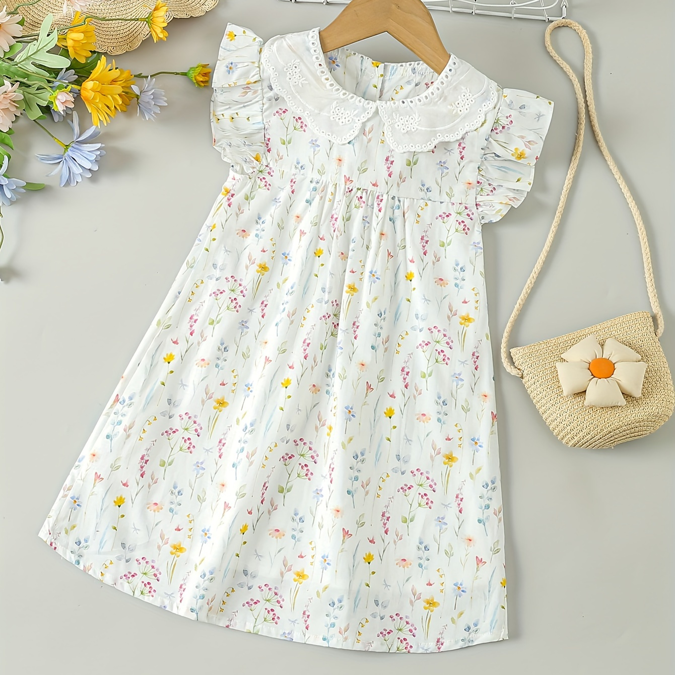 

Cute Baby Girl Summer Princess 100% Cotton Collar Flower Print Dress