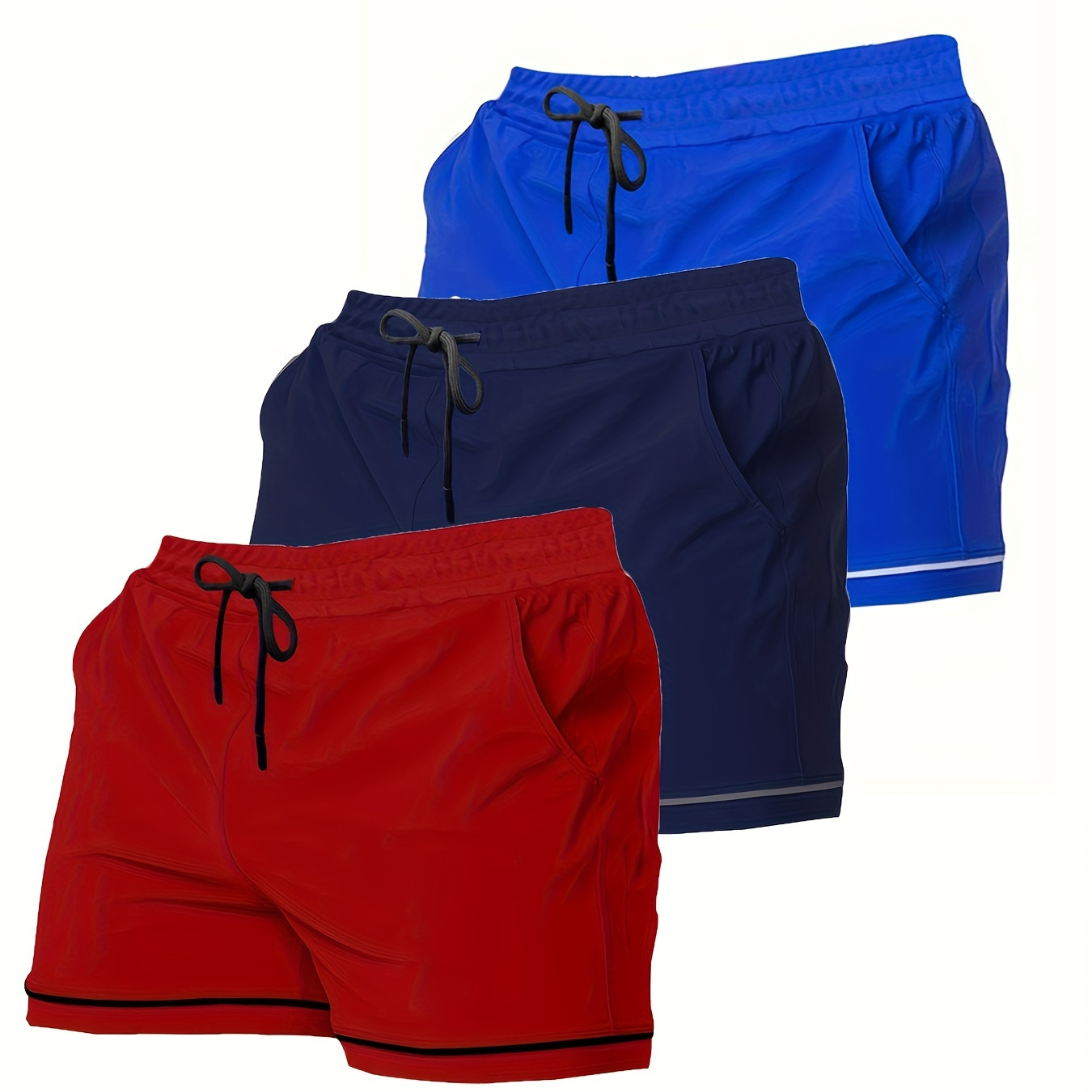 

Men's 3pcs Quick-drying Breathable Shorts, Men's Drawstring Slightly Stretch Sports Shorts With Pockets For Summer Gym Workout Training