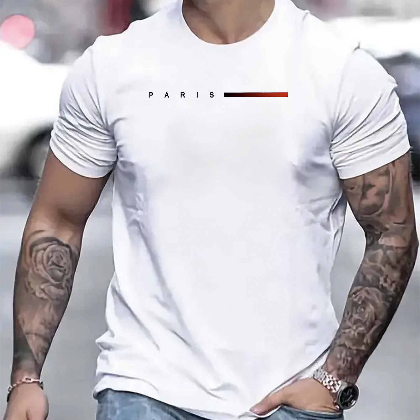 

Men's Casual Letter Print T-shirt - Stretchy Polyester , Crew Neck, Short Sleeve, Summer Fashion Tee