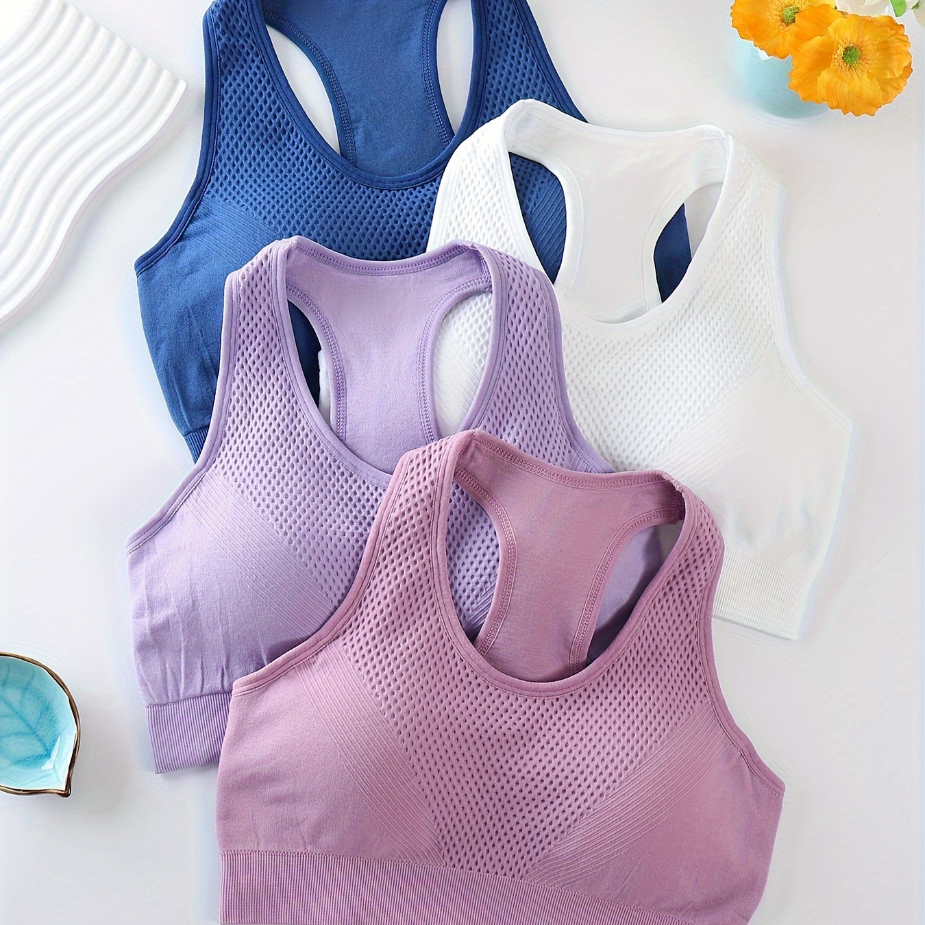 

4 Pieces Of Sports Bra For Women, Running Sports Bra With Beautiful Back, High Elasticity, Suitable For Yoga And Fitness.