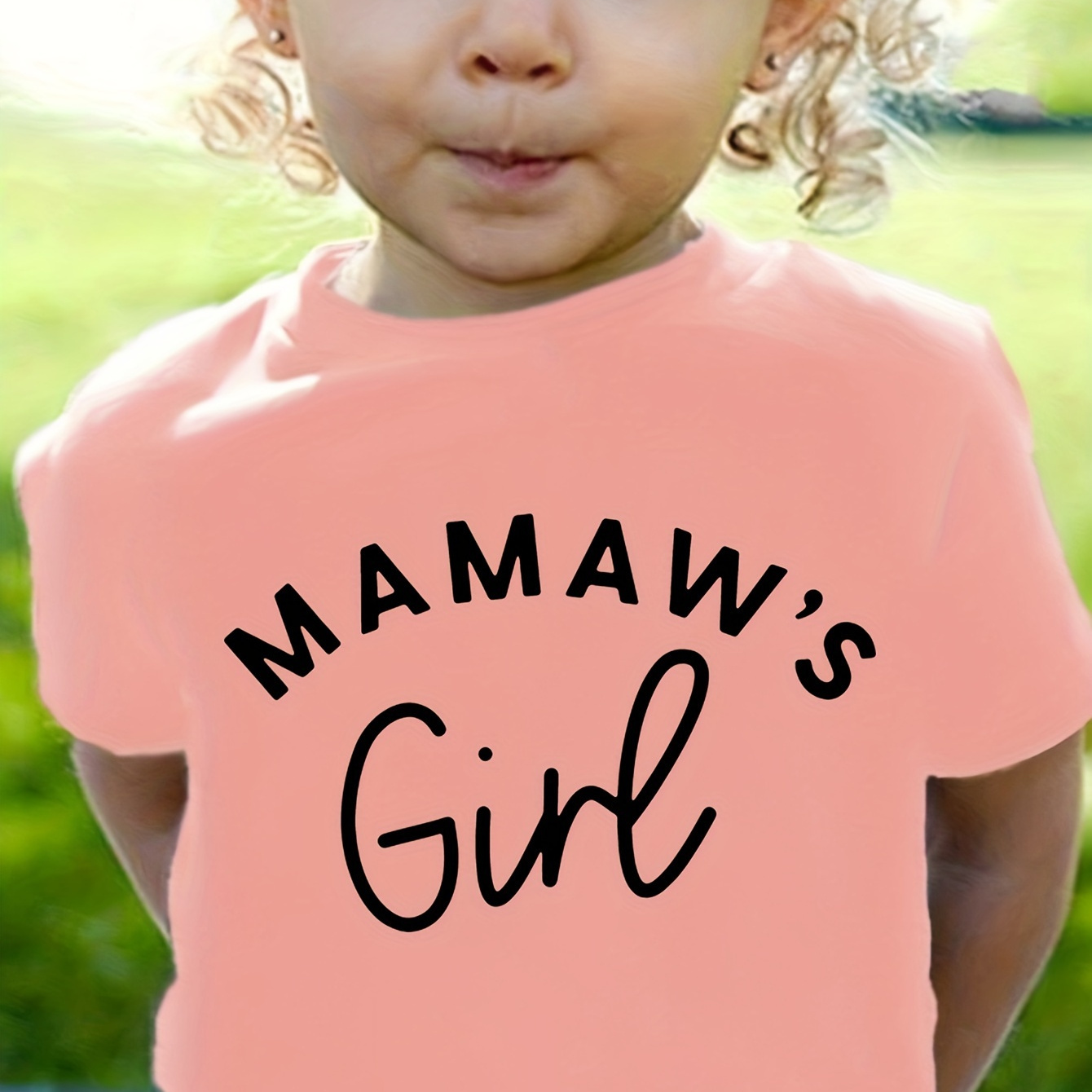 

mamaw's Girl" Letter Print Creative T-shirts, Soft & Elastic Comfy Crew Neck Short Sleeve Tee, Girls' Summer Tops