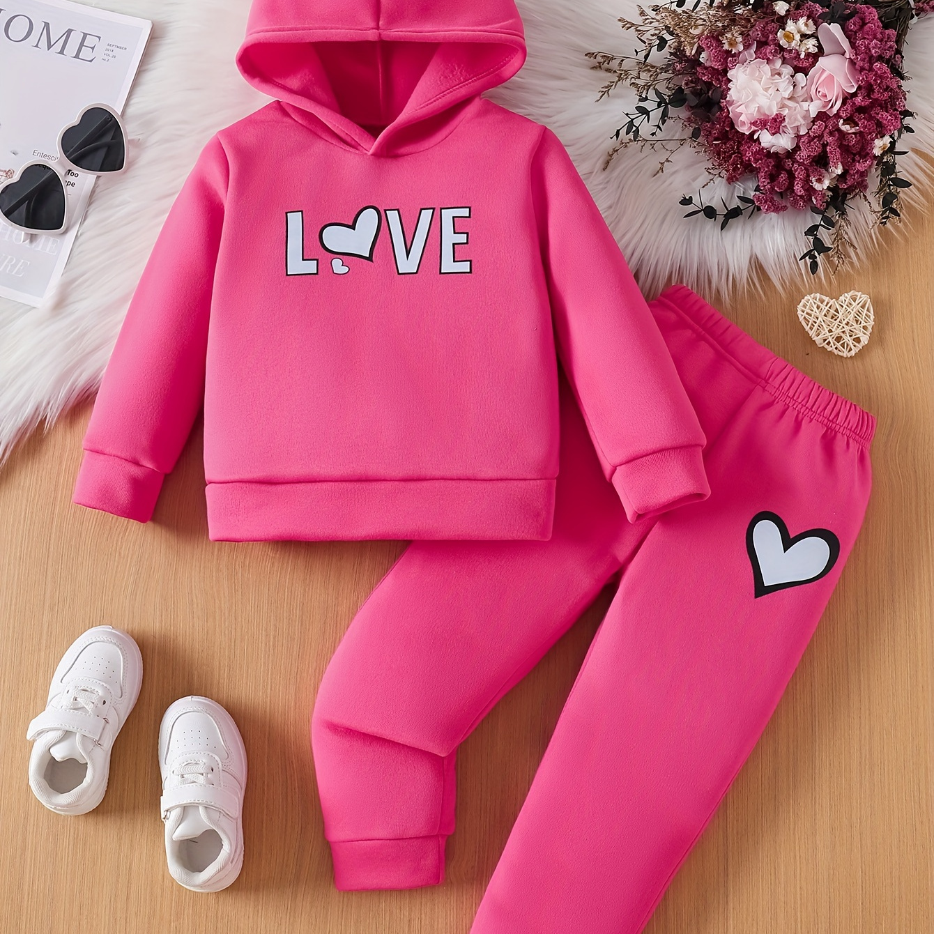 

- And Ladies Sweet Hot Stamping 's Day Long-sleeved Hooded + Trousers , For