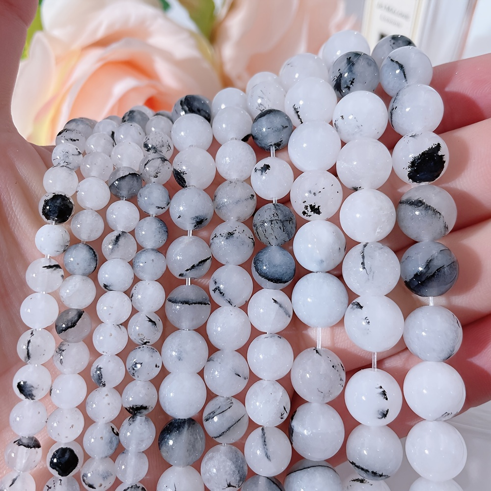 Natural White Jade Floating Flower Crystal Loose Bead Crystal Diy Handmade  Beaded Material Bracelet Necklace Accessories