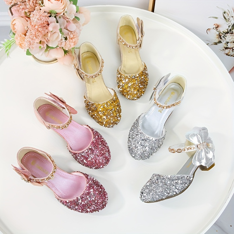 Girls Princess High Heels Shoes With Bowknot Decor, Wedding Party Dress Shoes For Kids Children Spring And Summer