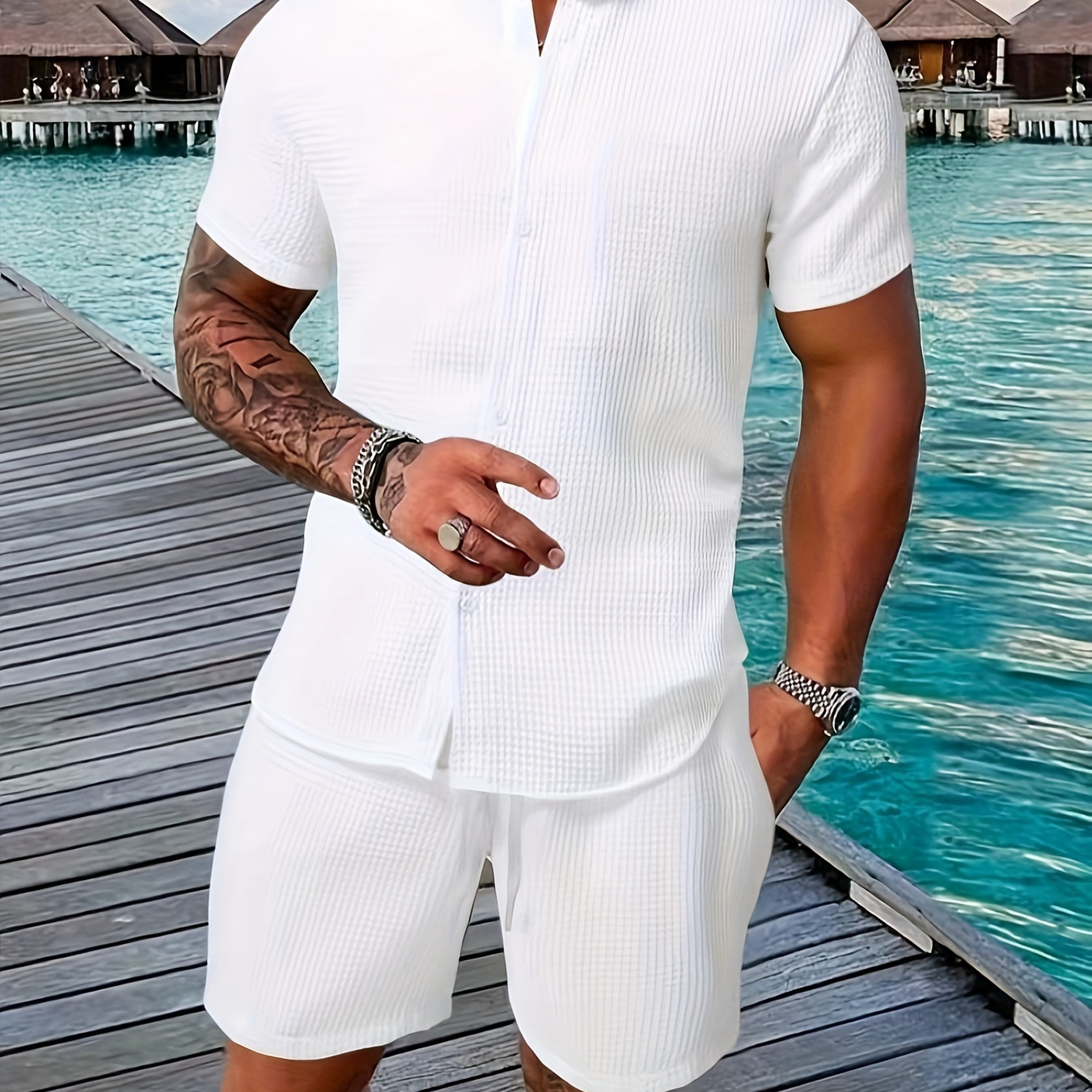 LecGee Survêtement 2 Pièces à Manches Courtes Pour Homme - T