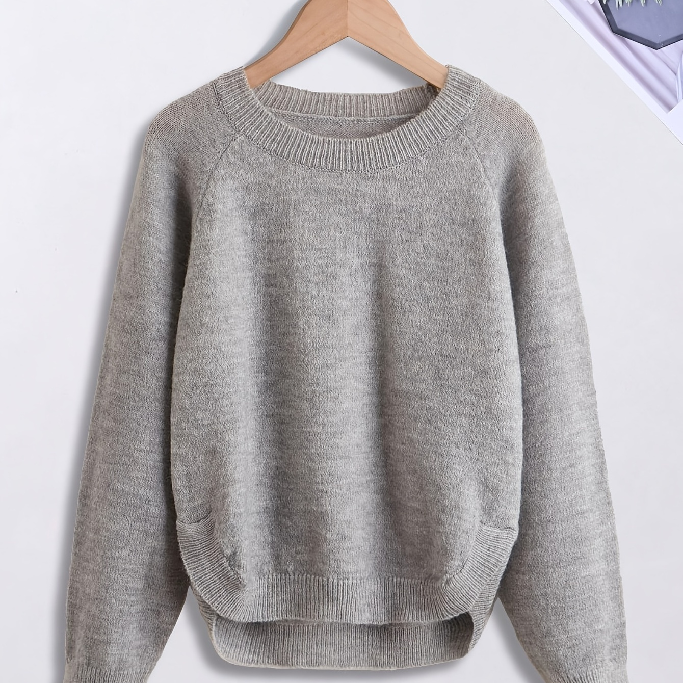 Girls Knit Raglan Sleeve Casual Round Neck Pullover Sweater