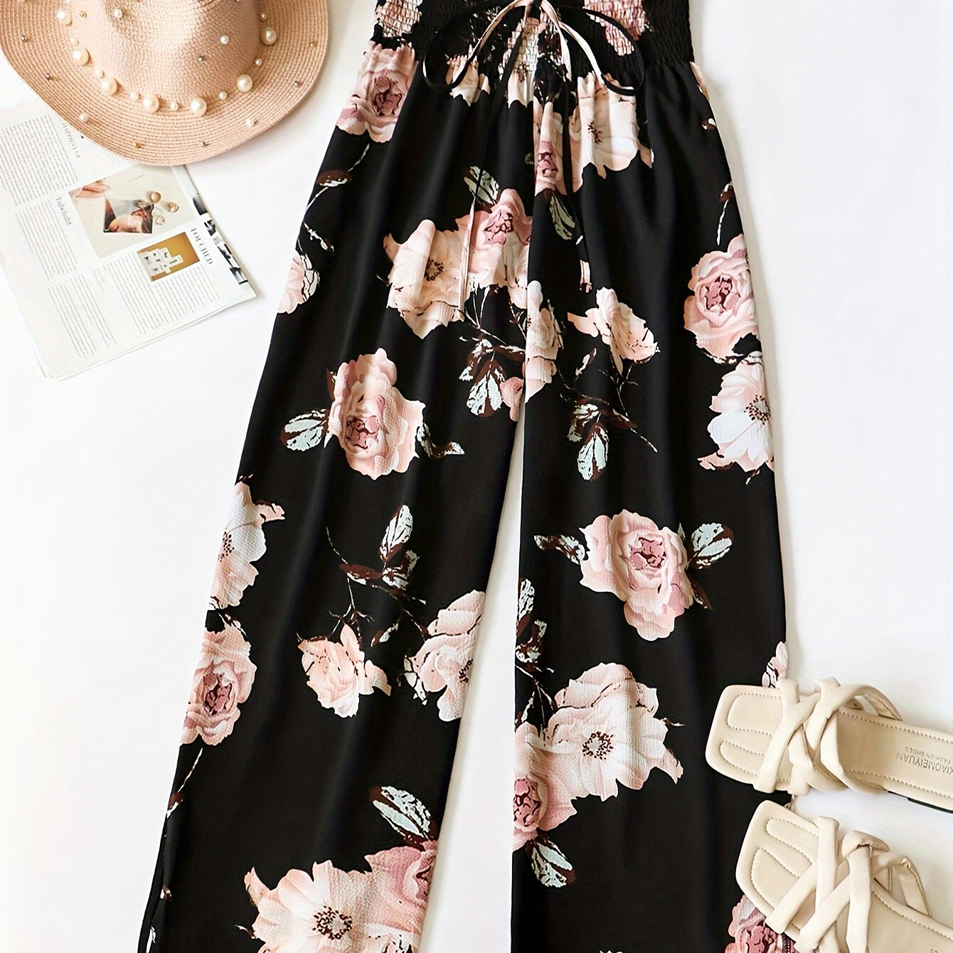 

Floral Print Wide Leg Pants, Elegant Loose Pants For , Women's Clothing