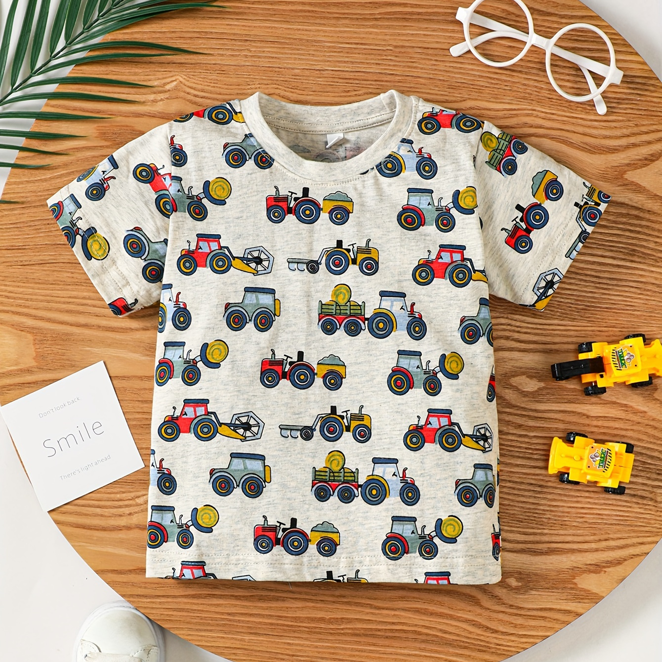 

Cartoon Construction Truck All Over Print Boys Meaningful T-shirt, Cool, Versatile & Smart Short Sleeve Tee, Gift Idea