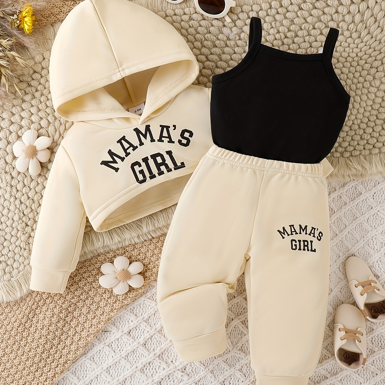 

Girl Baby Stylish Letter Print Street Casual 3pcs Outfits - Kids Hoodie Cropped Top & Cami Top & Pants Set
