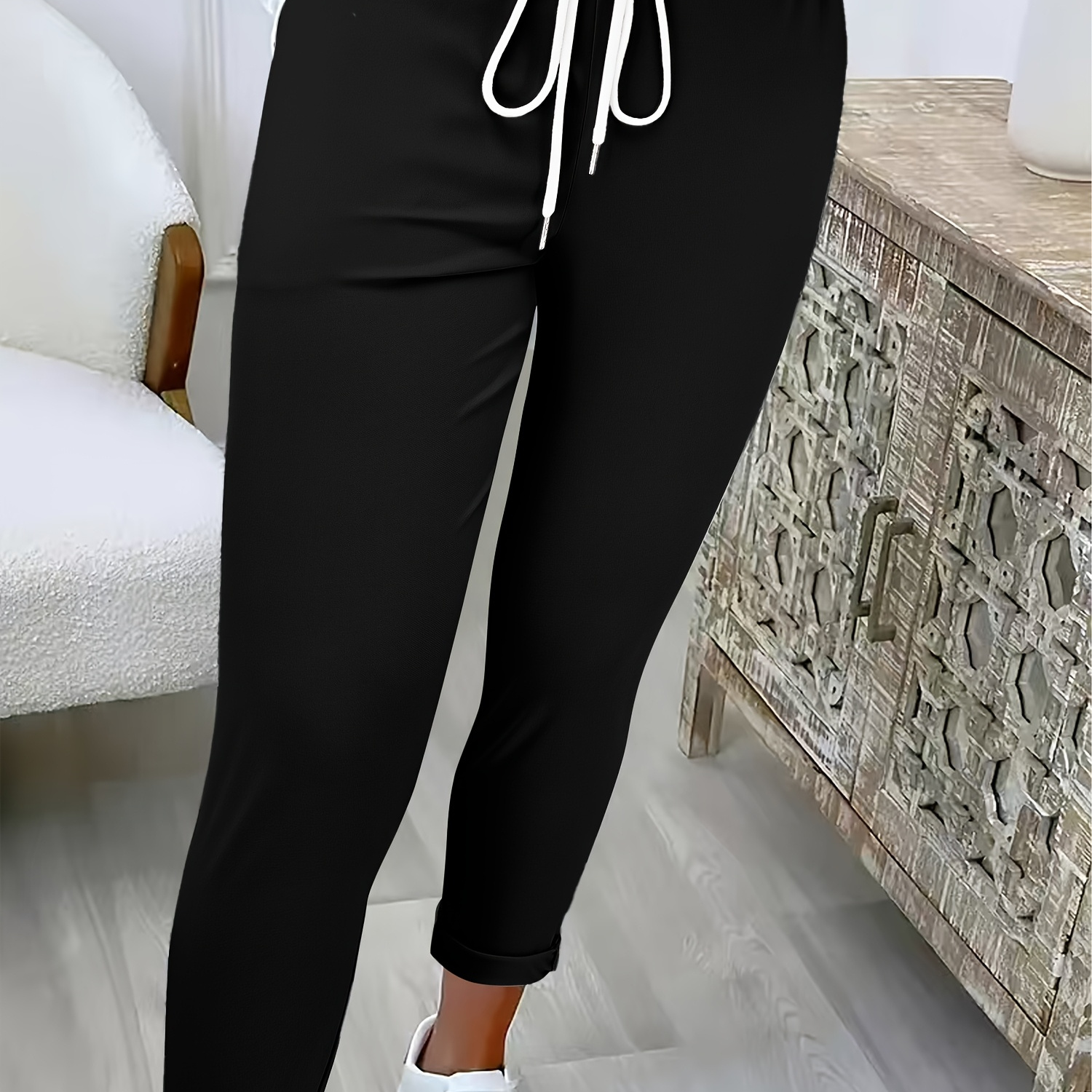 

[ ] Women's Fashionable Drawstring Joggers - High-waisted, Stretch Polyester , Smooth Fabric, Machine Washable Casual Pants With Pockets For All