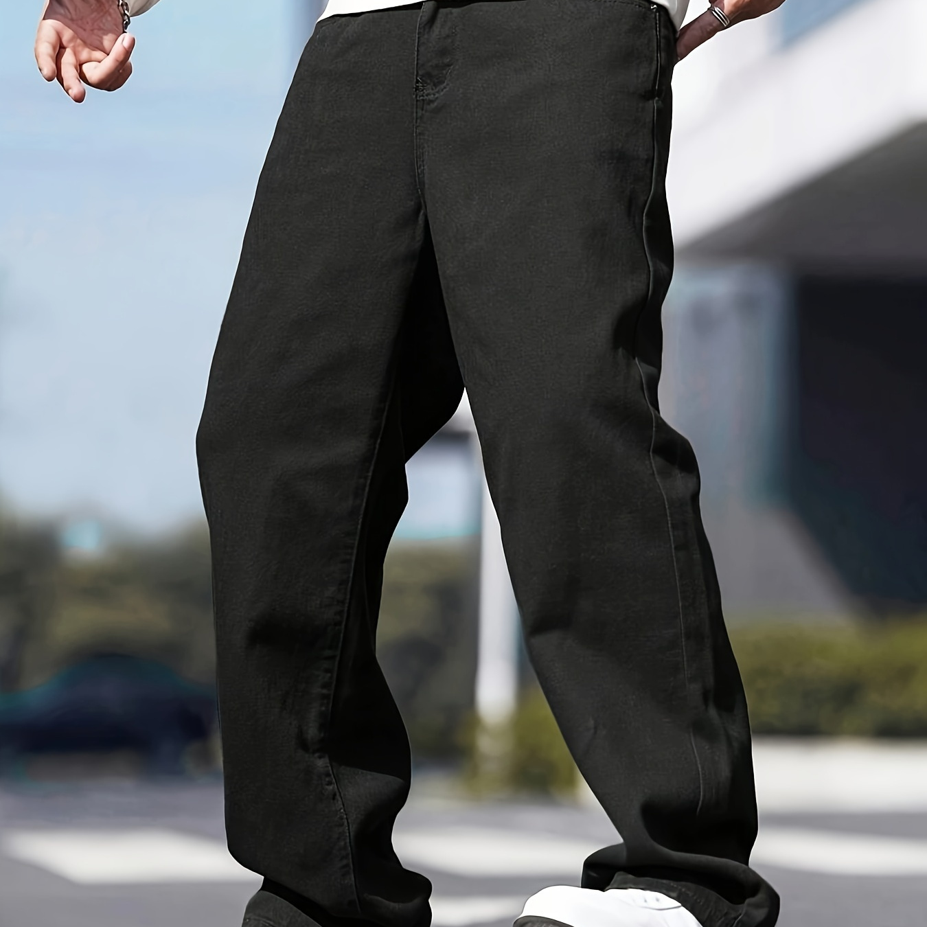 

Men's Casual Loose Fit Denim Jeans, Straight Wide Leg, All-season Versatile Street Style Trousers, Comfortable Outdoor Leisure Pants