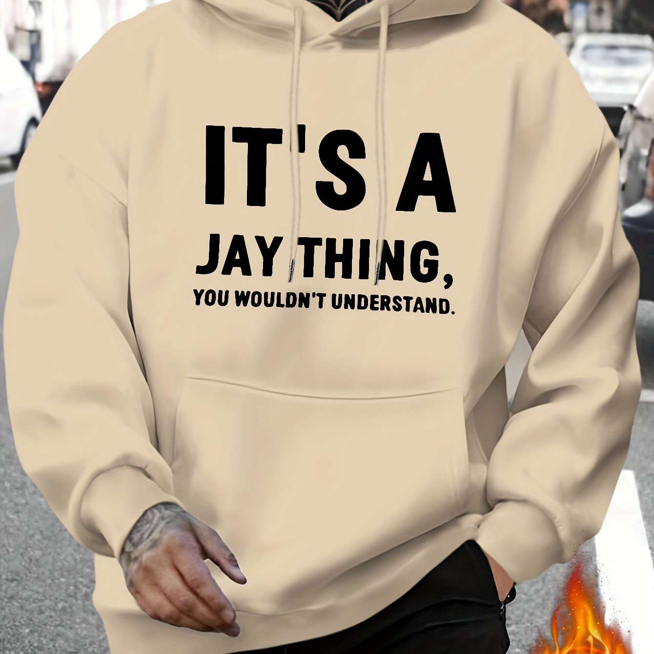 

A Jay Thing Print Hoodie, Cool Hoodies For Men, Casual Hooded Sweatshirt With Kangaroo Pocket For Winter And Fall