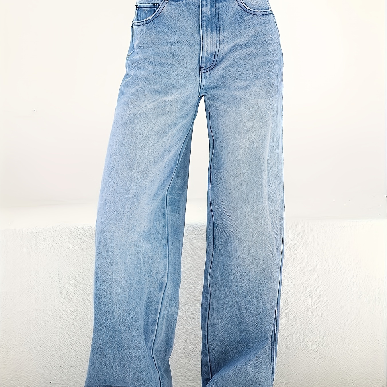 

Women's High-waisted Plain Wash With A Wide-legged Version Of Loose-fitting Jeans, Casual And Floor Trousers