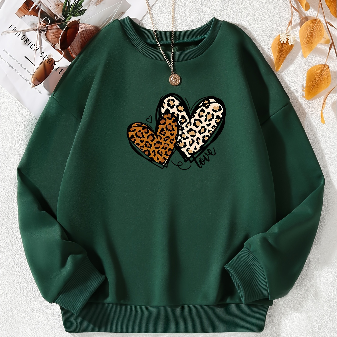 

Kid Teen Girls Trendy Pullover Sweatshirt, Heart Print, Long Sleeve Casual Sports Tops