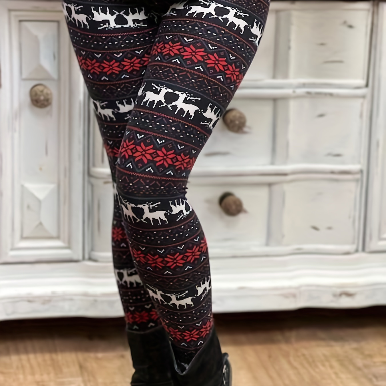 

Christmas Print Skinny Leggings, Casual Elastic Waist Stretchy Leggings, Women's Clothing