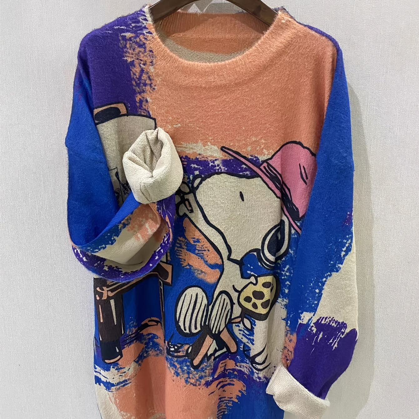 

Size Cartoon Dog Print Sweater - Cozy , Long Sleeve Crew Neck Pullover For Women