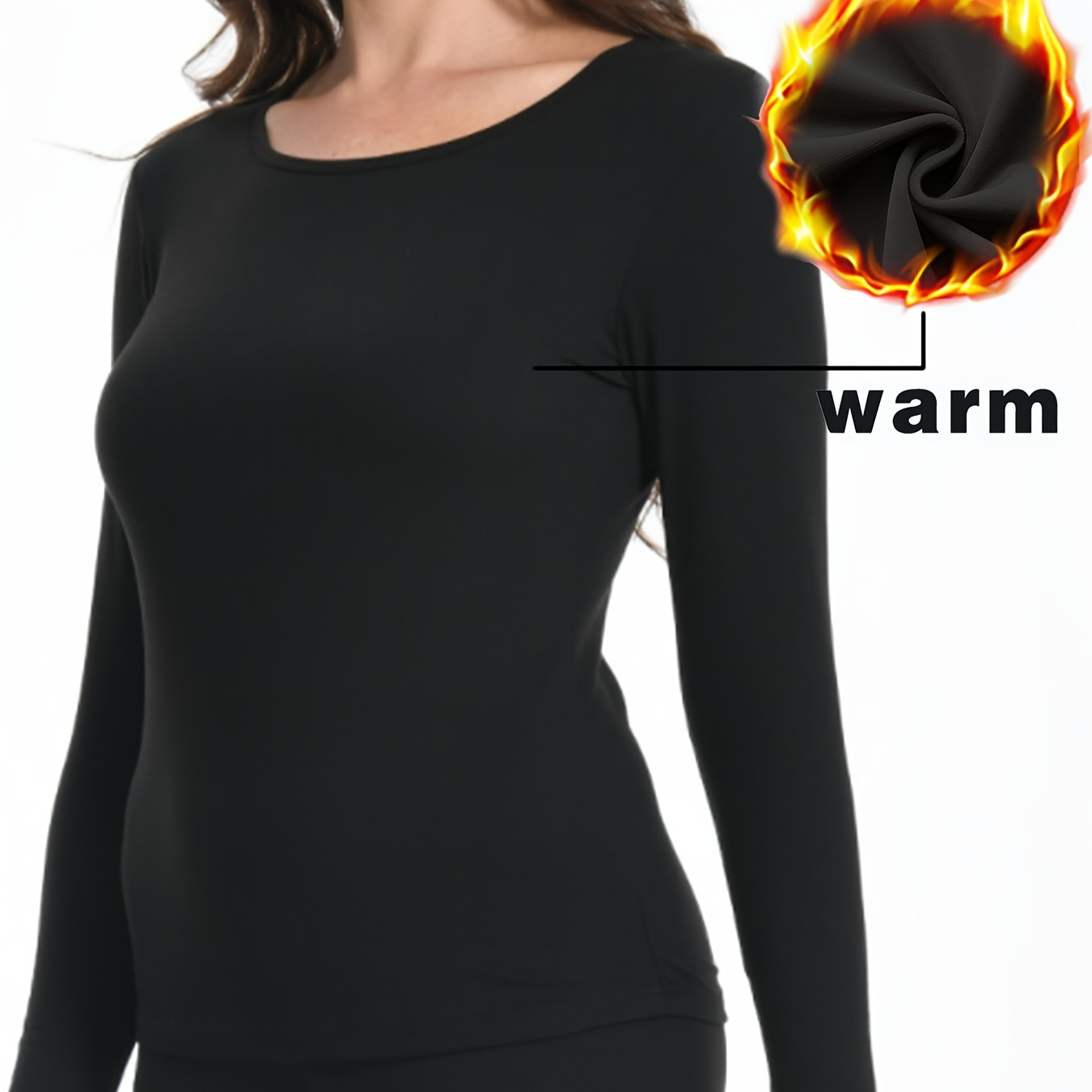 

Seamless Solid Thermal Underwear, Soft & Comfortable Long Sleeve Crew Neck Top, Women's Lingerie & Sleepwear