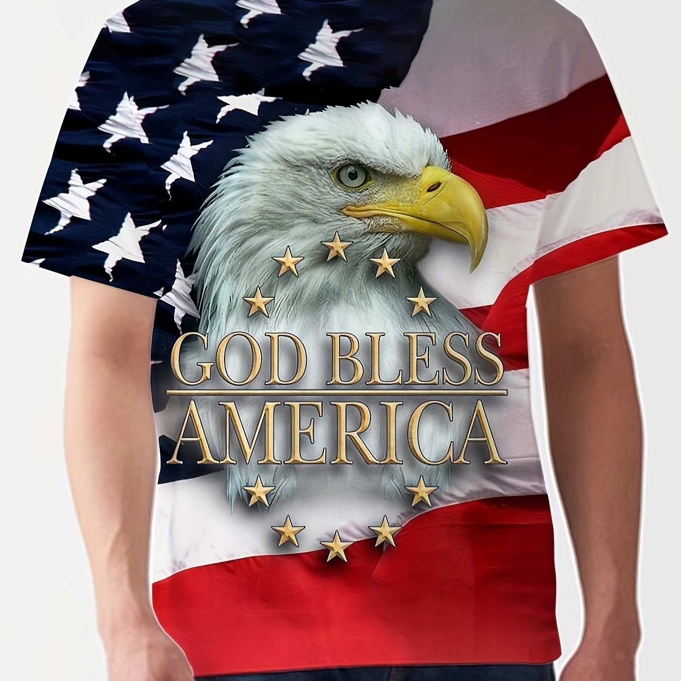 

Eagle Head And Flag 3d Digital Print Men's Novelty Short Sleeve Crew Neck T-shirt, Summer Outdoor