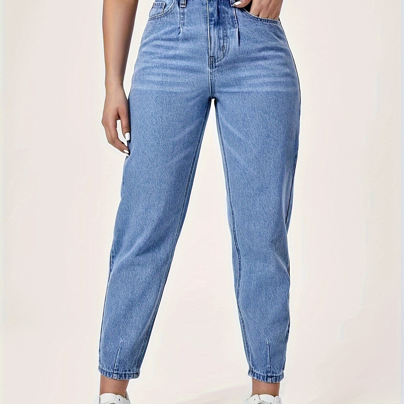 

Women's High-waisted Jeans, Casual Denim Pants, Classic Straight-leg, Light Blue Wash, Comfort Fit