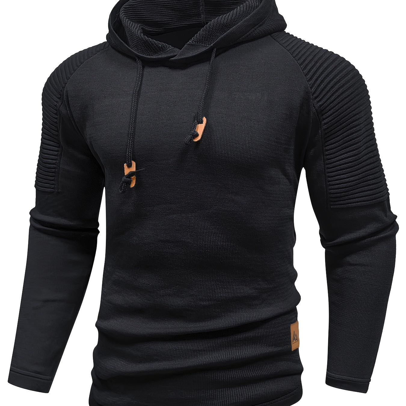 

Men's Slim-fit Hooded Sweater - Casual & Sporty, Solid Color, Stretch Polyester Knit With Ribbed Detail, Long Sleeve, High Neck With Drawstring & Metal Buttons, Ideal For Fall/winter, Sweater Hoodie