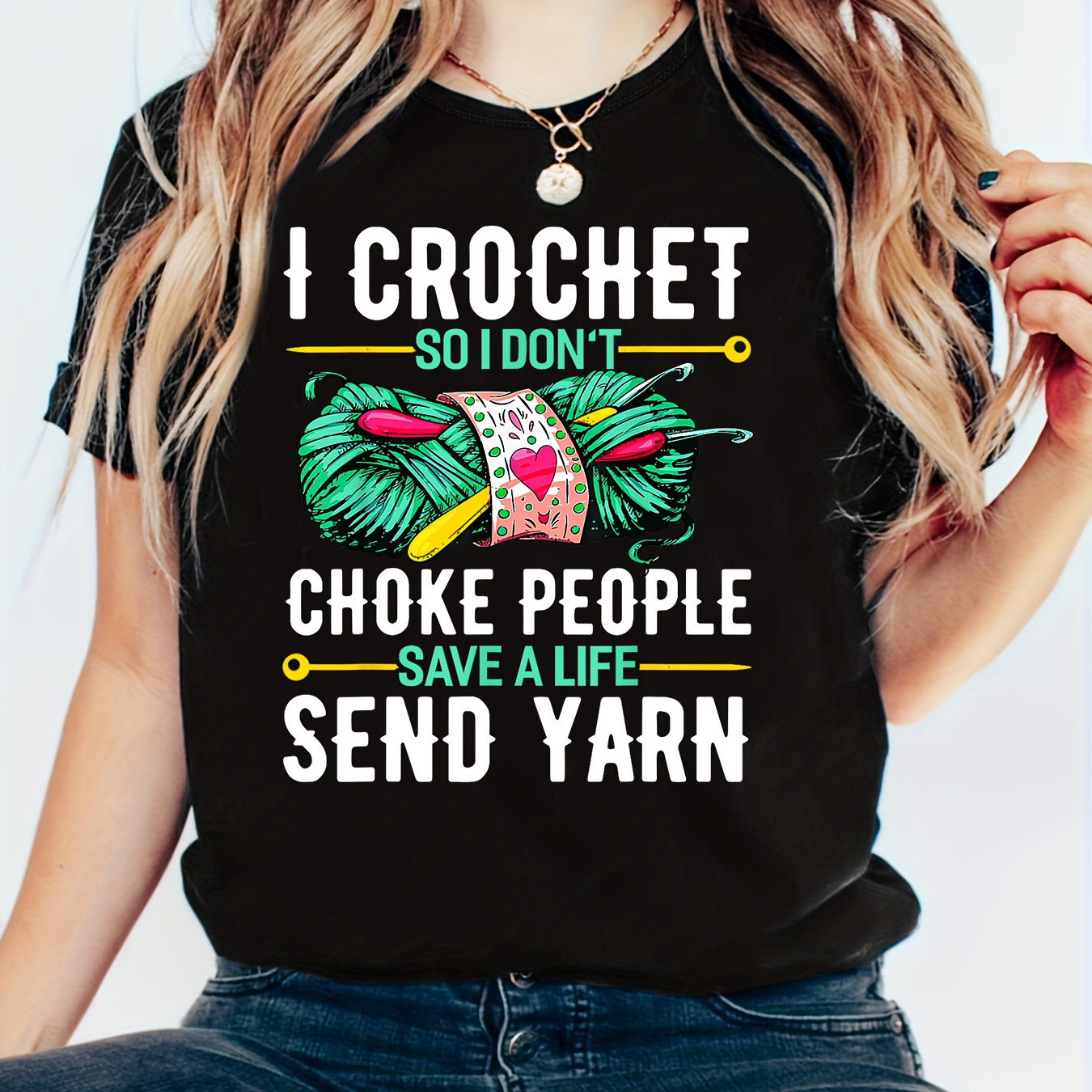 

Women's "i Crochet People" Humorous - Casual Sports Tee, Breathable Polyester , Short Sleeve, Round Neck - Machine Washable