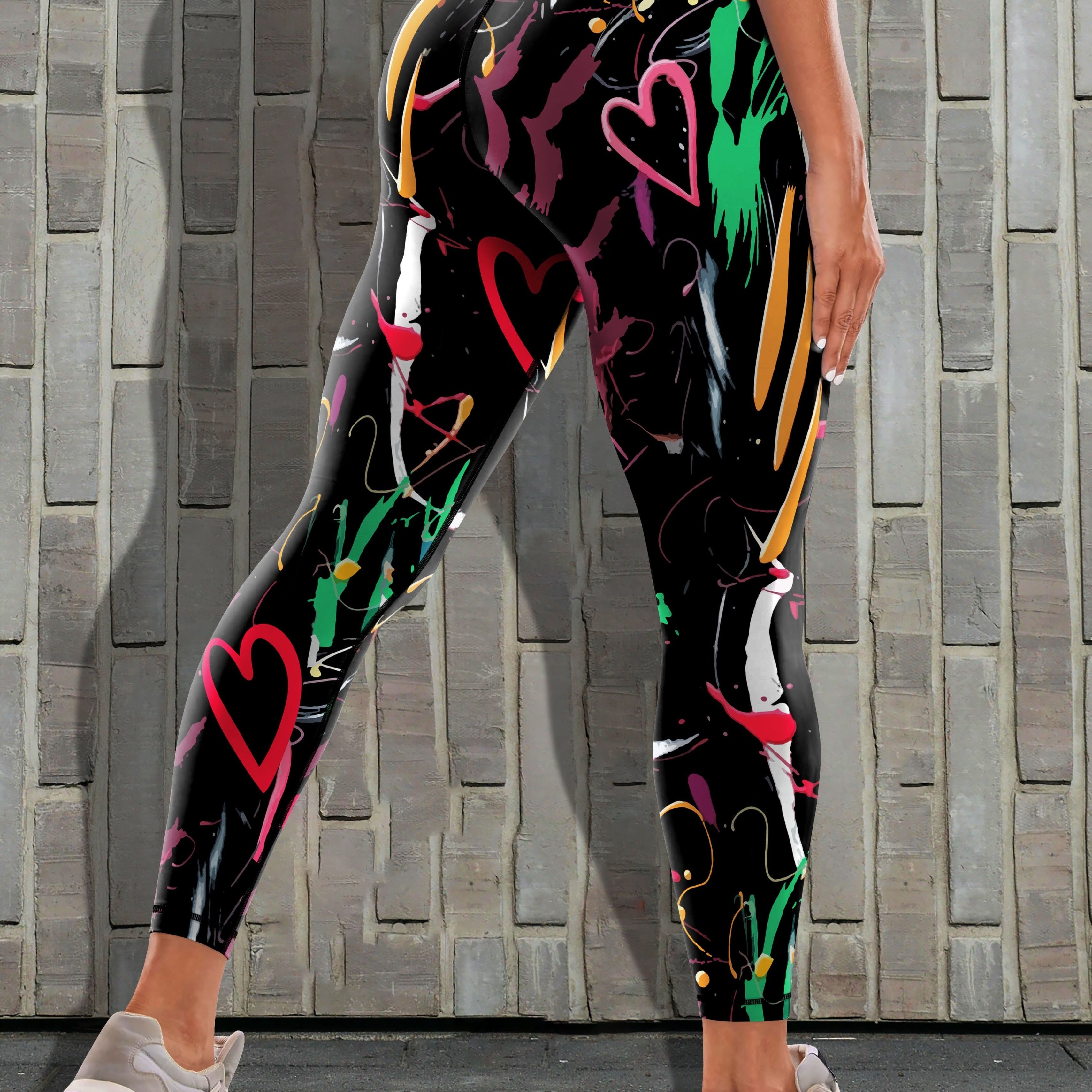 

Women's High-waist Fashion Elastic Graffiti Print Yoga Leggings, Hip-lifting Tummy Control Workout Fitness Long Pants, Casual Activewear Tights, Sporty Style