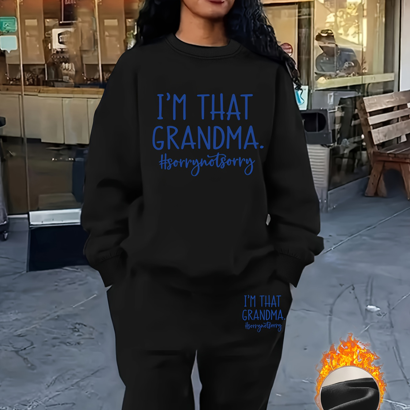 

I'm That Grandma Sweatshirt And Pants Set - Casual Knit Fabric, Polyester, Round Neck, Alphabet Print, Fall/