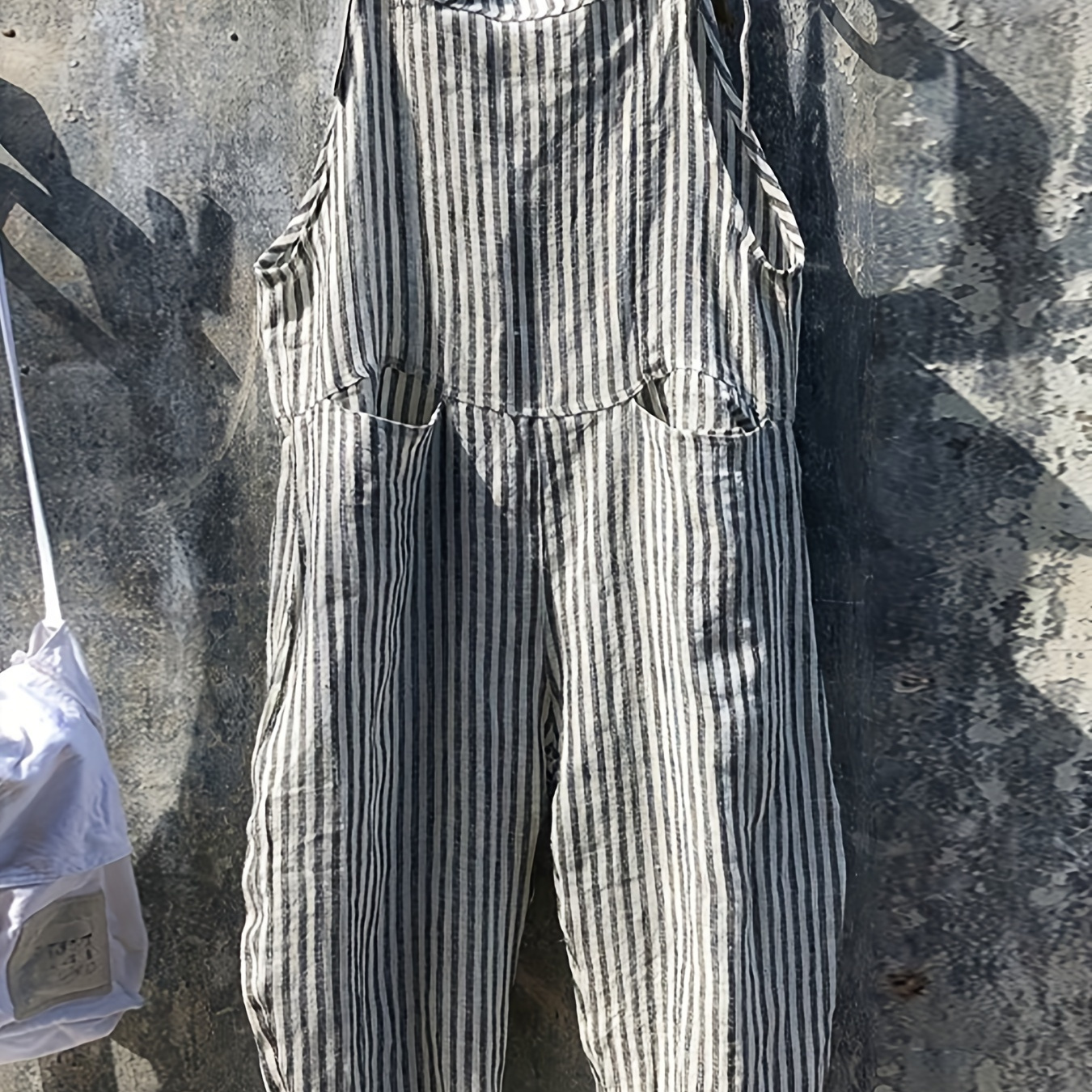 

Striped Tie Shoulder Overalls, Casual Sleeveless Straight Leg Overalls Jumpsuit For Spring & Summer, Women's Clothing