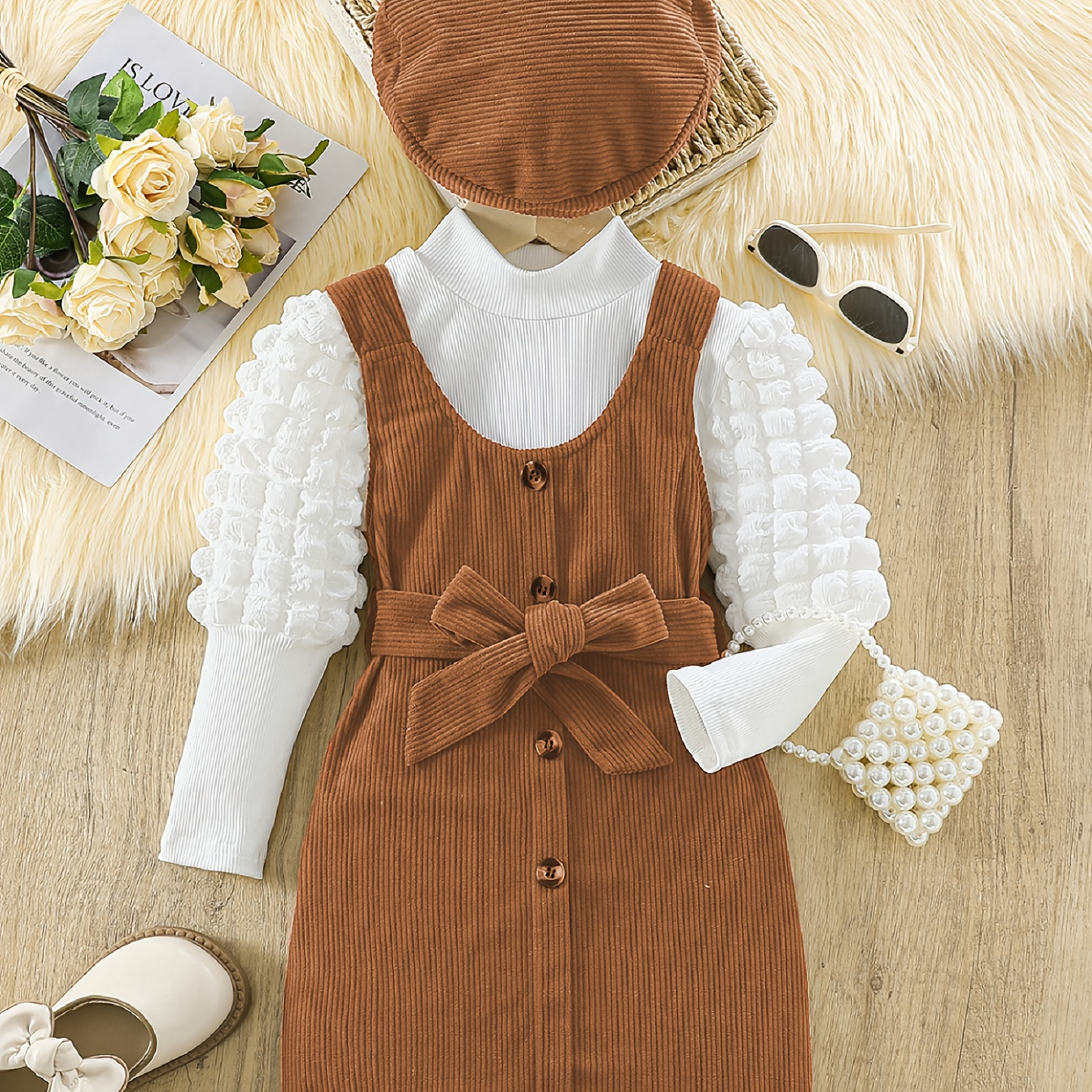 

Outfit 4pcs Turtleneck Sleeve Top + Decor + + Matching - For / Fall/