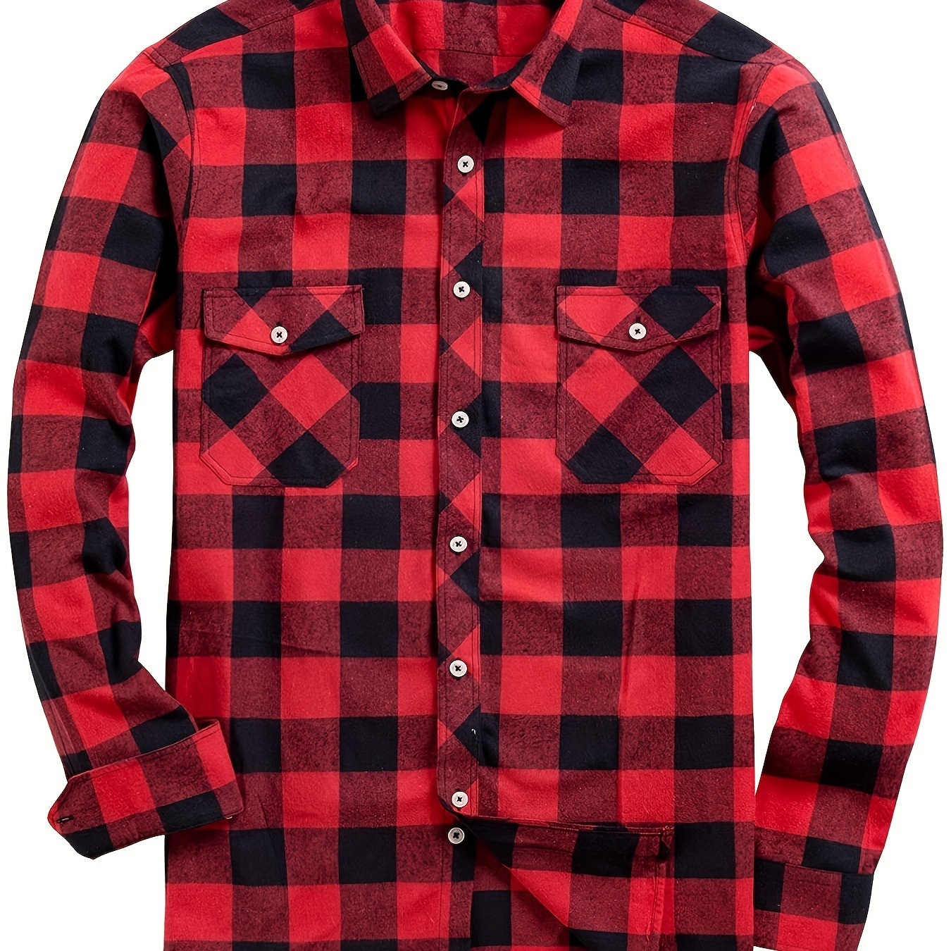 

Men's Casual Flannel Shirt - Long Sleeve, Button-up, Green And Black Checkered Pattern, , Shirt|classic Collar| Fabric