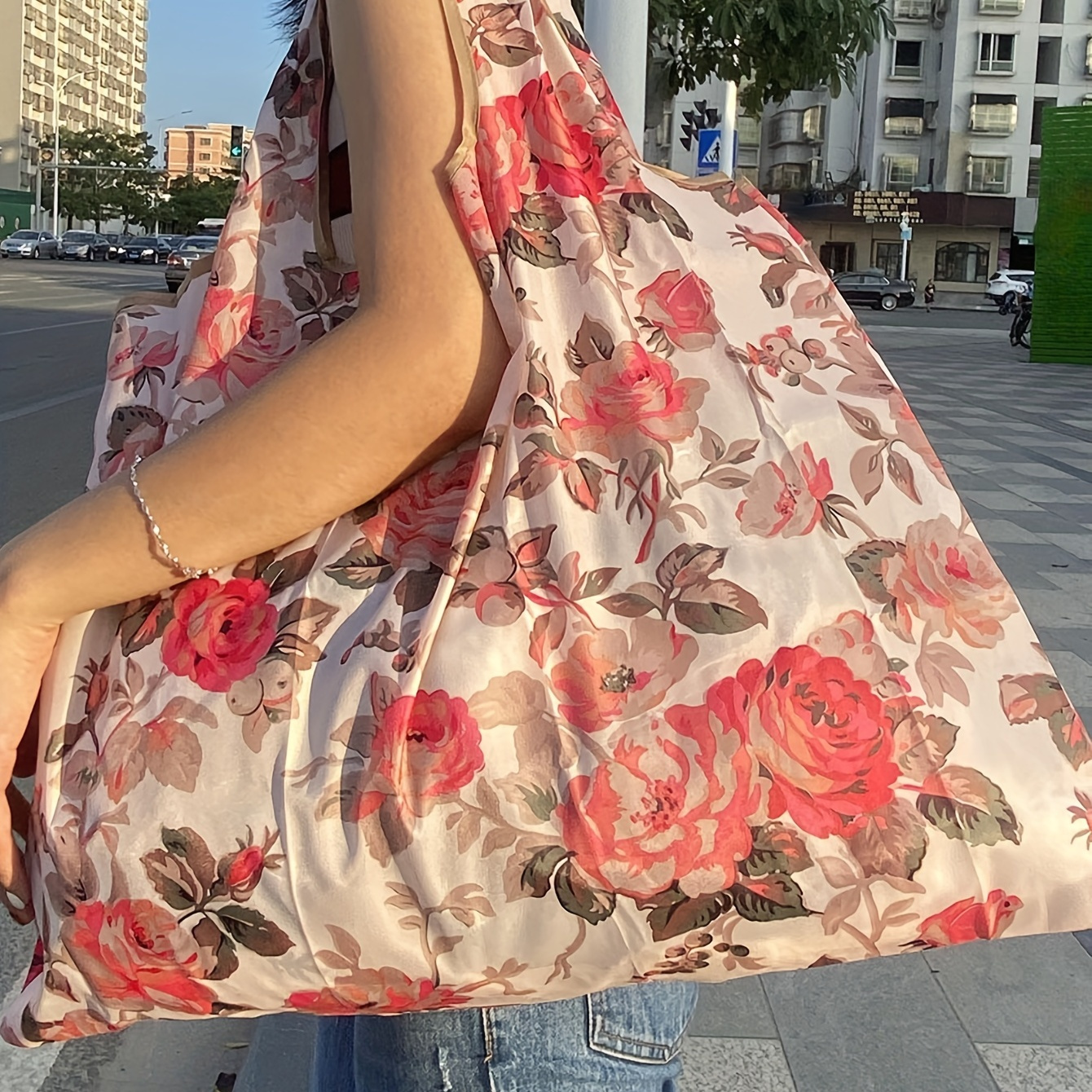 

All Over Print Shoulder Bag, Light Weight Foldable Shopper Bag, Reusable Bag For Outdoor