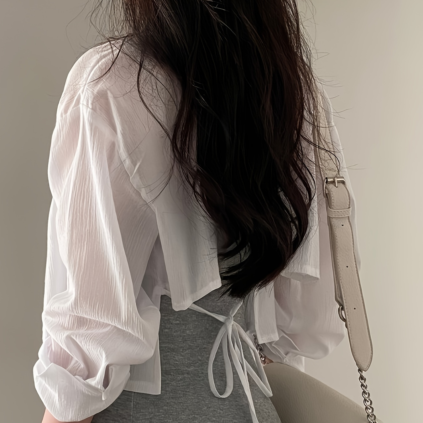 

Single-breasted Collared Blouse, Casual Back Tie Long Sleeve Blouse For Spring & Fall, Women's Clothing