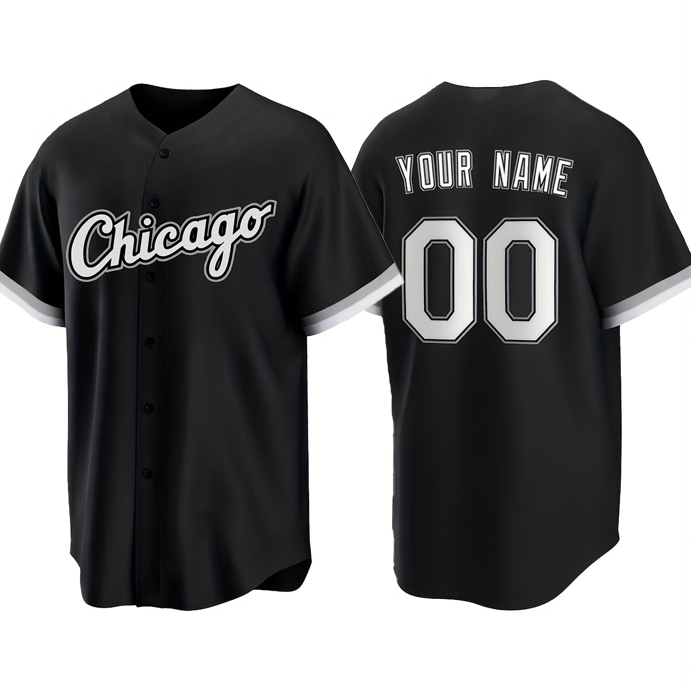 

Customized Name And Number Design, Men's Chicago Embroidery Design Short Sleeve Loose Breathable V-neck Baseball Jersey, Sports Shirt For Team Training