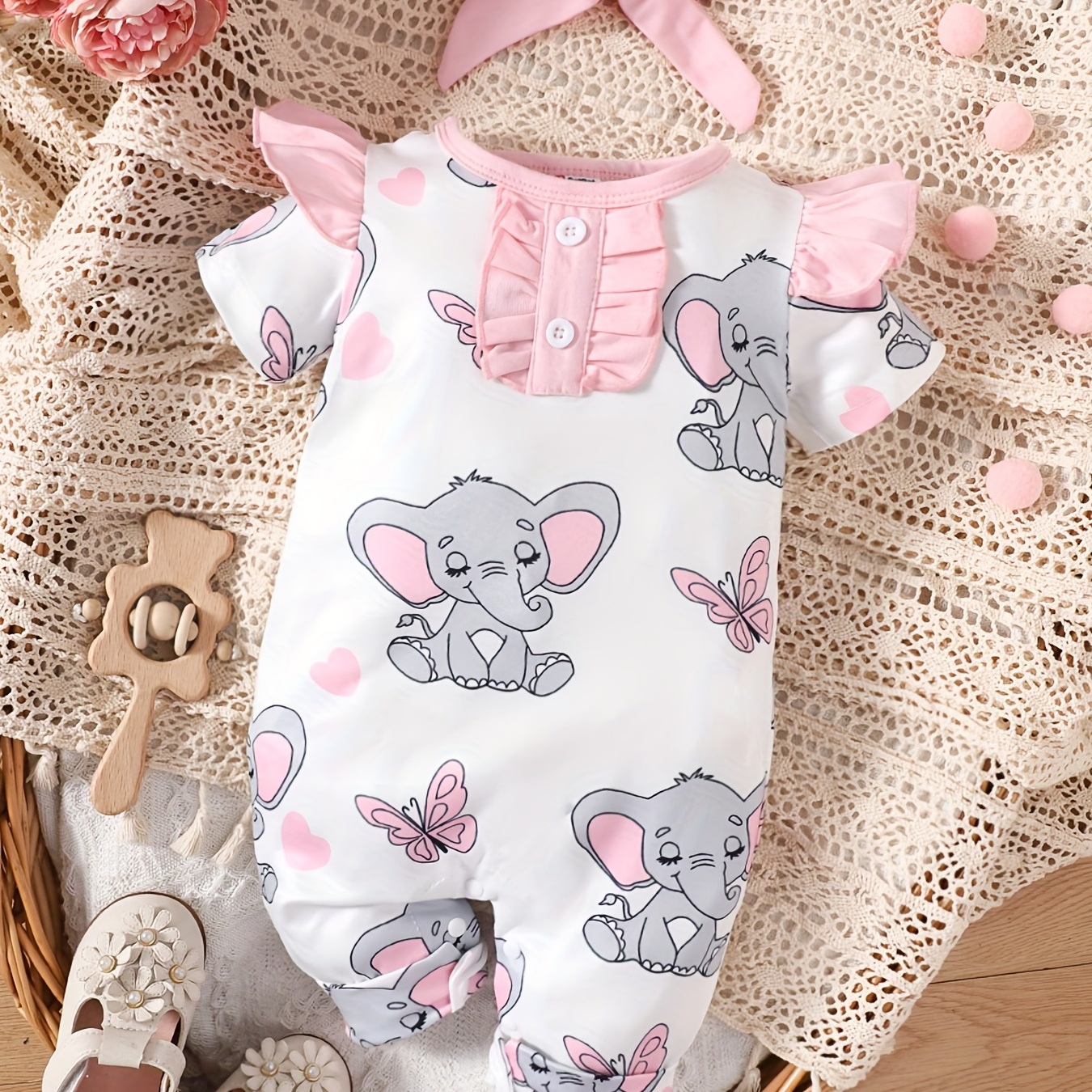 Baby Girls Cartoon Cute Romper, Short Sleeves Summer Rompers, Comfortable Breathable Casual Baby Clothes