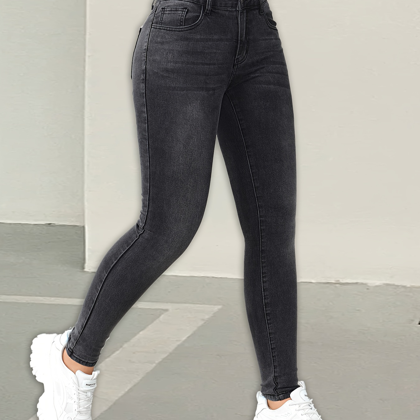 

Skinny Fit Stretchy Washed Casual Style Zipper Button Closure Denim Pants, Women's Denim Jeans & Clothing